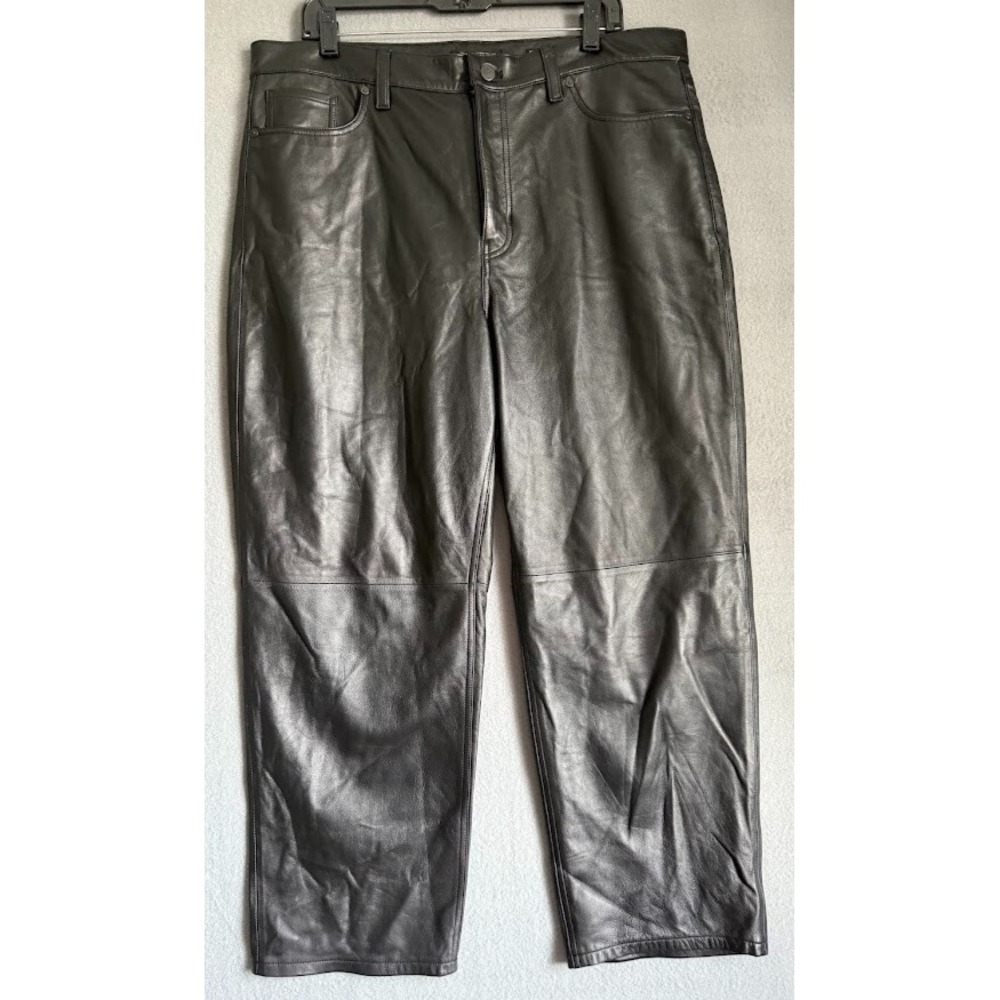 Banana Republic Pants Women‎ Size 33 Black Faux Leather Pockets Flat Front Chino